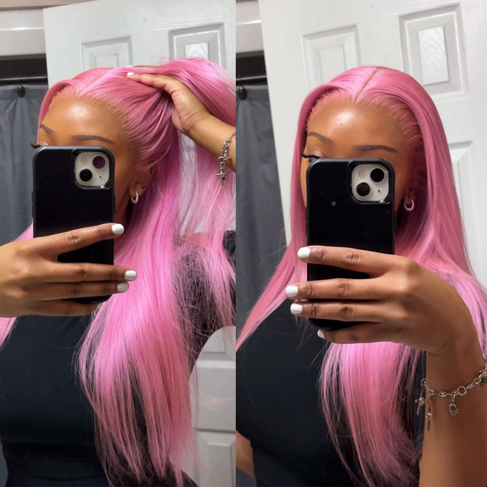 ZSF New Arrival Petal Pink Straight Golden Rose Color Human Hair Lace ...