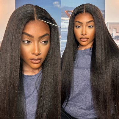 ZSF 7*5 Glueless Yaki Straight HD Lace Wear Go Wig Tiny Knots Pre-Bleached Pre-Cut