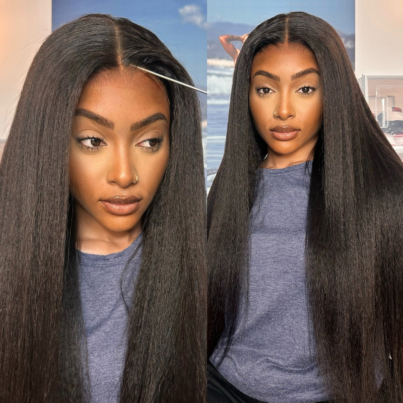 (BUY 1 GET 1 Free)ZSF 7*5 Glueless Yaki Straight HD Lace Wear Go Wig Tiny Knots Drawstring Pre-Bleached Pre-Cut Lace