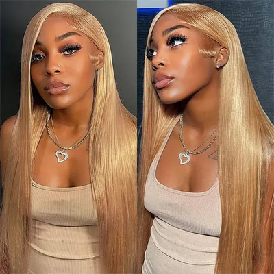 (Clearance Sale) ZSF Honey Blonde 27# Straight Colored Hair Transparent Lace Human Hair Wig