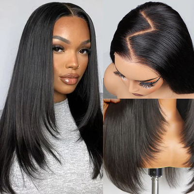 ZSF 7*5 Layered Cut Glueless Straight HD Lace Wear Go Wig Tiny Knots Pre-Bleached