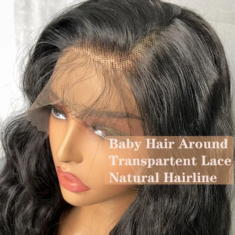 34" 38" 40" ZSF Wave Hair Full Lace Frontal Wig 100% Human Wig Natural Black