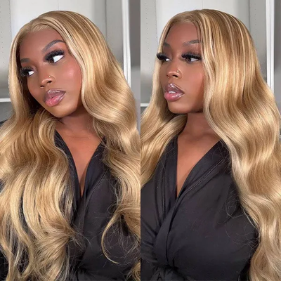 ZSF  Honey Blonde With 613# Highlight P27/613# Color Body Wave C Part Lace Frontal Human Wig