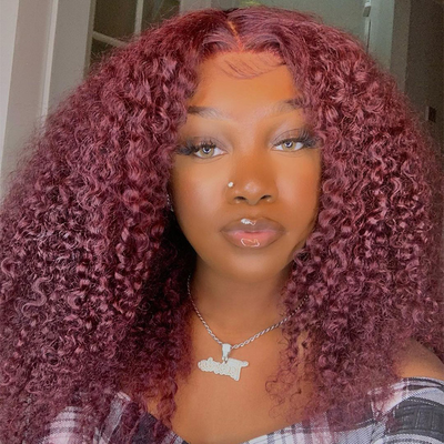 ZSF 7*5 Red Wine 99j  Color Curly Wig High Density Wear Go Pre-cut HD Lace Pre-Everything Natural Hairline