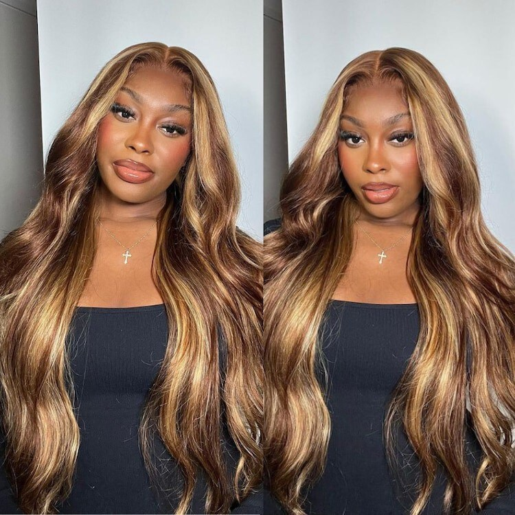 ZSF Upgrade Glueless Balayage Highlights Brown Honey Blonde Body Wave Lace Wig