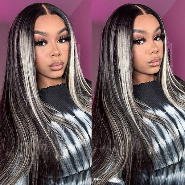 (Clearance Sale) ZSF Hair Transparent Lace 1B/Grey Straight Virgin Hair Lace Wig Frontal Human Hair