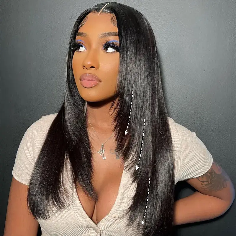 ZSF 7*5 Layered Cut Glueless Straight HD Lace Wear Go Wig Tiny Knots Pre-Bleached