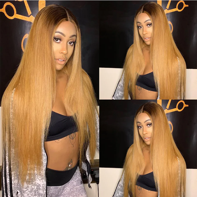 (Clearance Sale) ZSF Ombre Black Blonde #1B/27 Straight Lace Colored Human Remy Hair One Piece