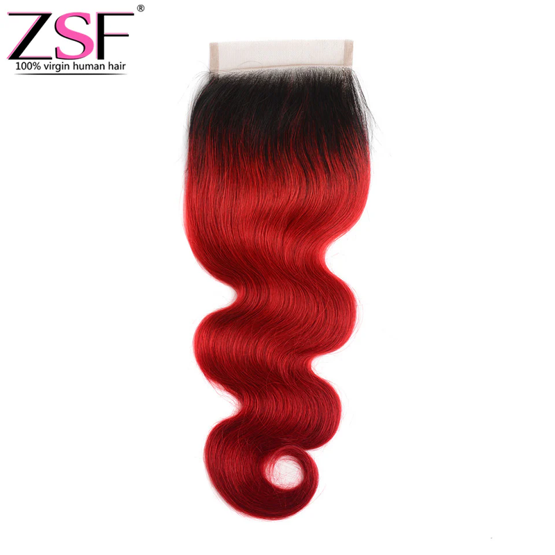 ZSF Hair 8A Grade Brazilian Body Wave Colored Human Hair 4x4 Lace Closure 1 piece(1B Red)