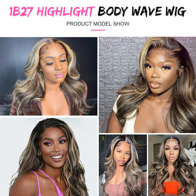 ZSF P1B/27 Ombre Blonde Body Wave Human Hair 3Bundles With Lace Frontal Brazilian Remy Hair