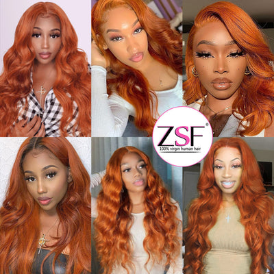 (Clearance Sale)ZSF Lace Closure Ginger Orange Body Wave Colored Orange Human Lace Virgin Hair