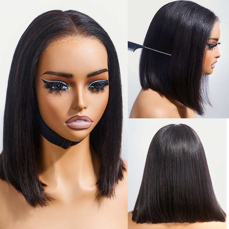 ZSF Straight Glueless Short Bob Lace Wig Brazilian Virgin Hair Unprocessed Human Hair 1Piece