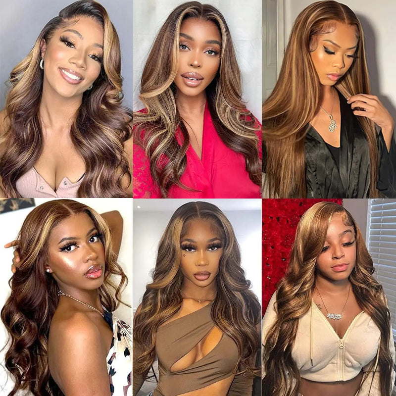 ZSF  P4/27 Brown Blonde Highlight Body Virgin Hair 3Bundles With 13*4 Lace Frontal