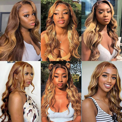 ZSF  P4/27 Brown Blonde Highlight Body Virgin Hair 4Bundles With 13*4 Lace Frontal