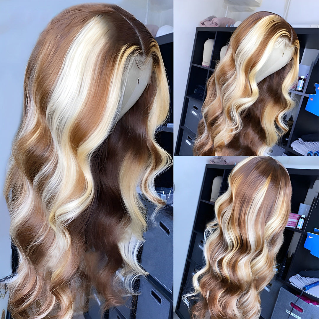31cm ヘア ZSF Hair 4/613 Brown/Blonde Straight Lace Wig 100% Human Hair Pre