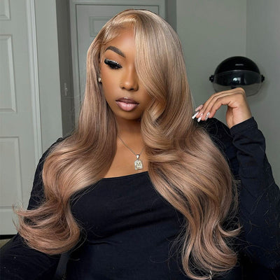 (BUY 1 GET 1 Free) ZSF Light Flaxen Brown  body wave Lace Wig Colored Human Virgin Hair One Piece