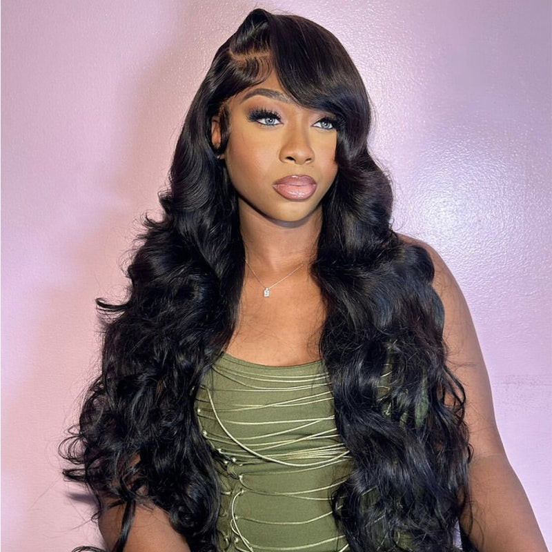 ZSF Hair Body Wave 13*6 Transparent Lace Frontal Wig Unprocessed Human Virgin Hair 1Piece Natural Black