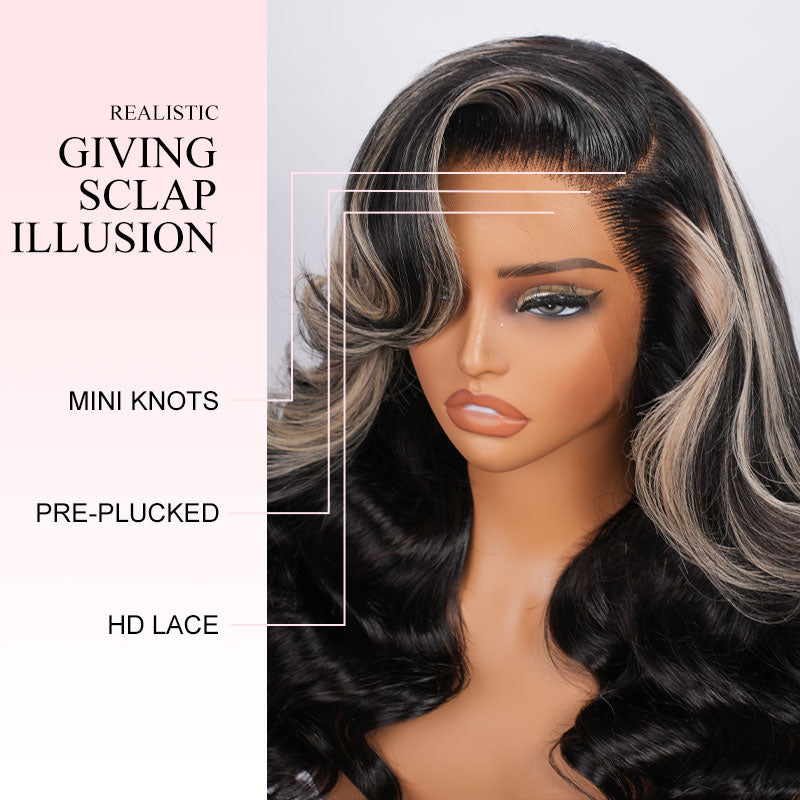 ZSF Money Piece Highlight Dark Brown Color Body Wave Lace Wig Virgin H ...