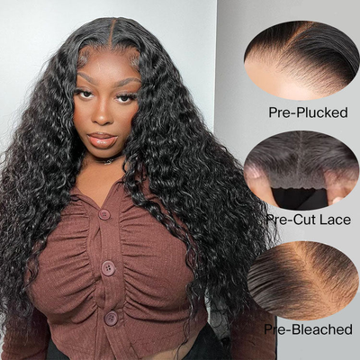 ZSF M-Cap 9×6 HD Lace Wear Go Wig Water Wave Pre-Cut Tiny Knots Natural Hairline Human Hair