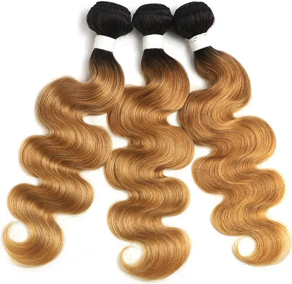 ZSF  T1B/27 Ombre Blonde Body Wave Virgin Hair 4Bundles With Lace Closure 100% Human Hair