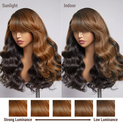 ZSF Rich Brown Color With Heavy Side Bang Wig Loose Wave Human Hair Lace Frontal Wigs