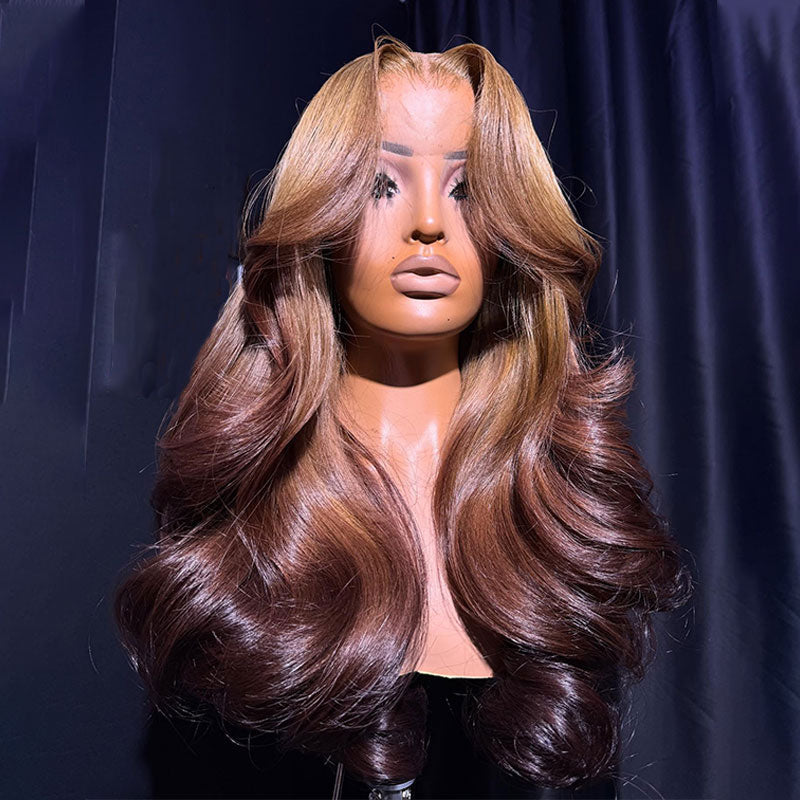 ZSF Ombre Ash Blonde Brown Body Wave Human Hair Lace Frontal Wig Middl ...