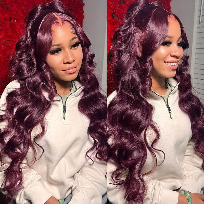 ZSF Graceful Dark Purple Trendy Color Layered Cut Body Wave 13*4 Lace Frontal Wig Human Hair One Piece