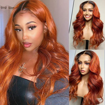 (Clearance Sale) ZSF 1B/350# Body Wave Colored Orange Human Lace Virgin Hair