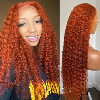 ZSF Ginger Orange Deep Wave Human Hair Lace Front Wigs HD Lace Front Wigs Pre Plucked For Women