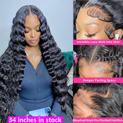 ZSF Hair 13*6 HD Lace Frontal Wig Loose Deep Wave Virgin Hair Unprocessed Human Hair 1Piece Natural Black