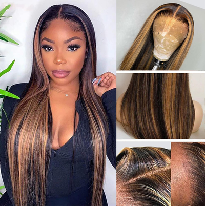 ZSF Ombre  P4/30 Straight Virgin Hair 4Bundles With Lace Frontal 100% Human Hair