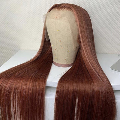(BUY 1 GET 1 Free) ZSF Auburn Brown 33# Straight  Lace Wig Human Hair One Piece Natural Hairline