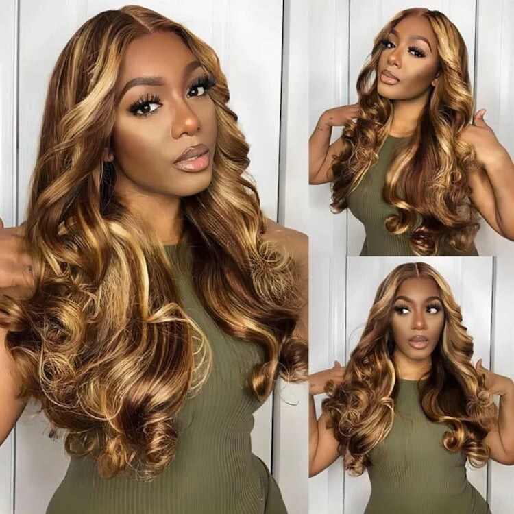 ZSF Upgrade Glueless Balayage Highlights Brown Honey Blonde Body Wave Lace Wig