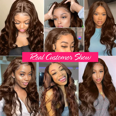 (BUY 2 PAY 1)ZSF Hair Transparent Lace Wig Dark Brown #2 Body Wave Human Virgin Hair One Piece