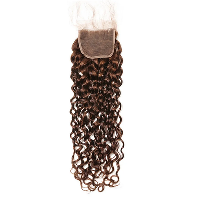 ZSF Chocolate Brown #4 Water Wave 3Bundles With Lace Closure 100% Virgin Human Hair