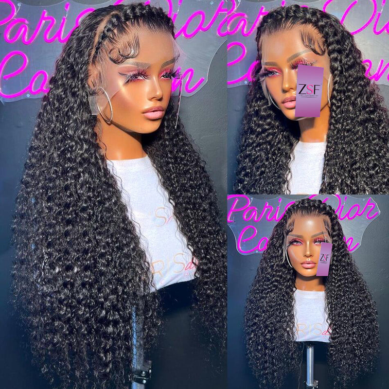 (BUY 1 GET 1 Free)ZSF Hair Jerry Curly Transparent Lace Wig 100% Human Virgin Hair