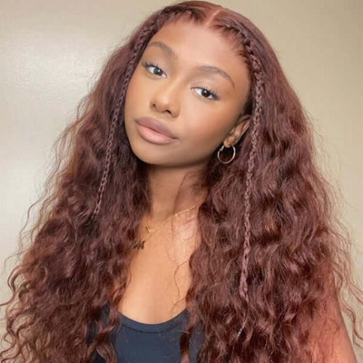 (BUY 1 GET 1 Free)ZSF Brunette Auburn Copper #33 Water Wave Colored Human Lace Wig