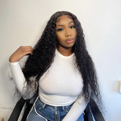 (Clearance Sale)ZSF Water Wave Transparent Lace Closure Wig Curly Wig With Baby Hair