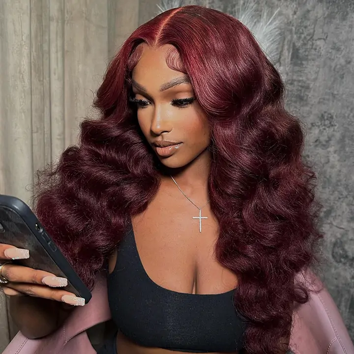 ZSF Red Wine 99j Colored Wig Loose Wave Hair Lace Frontal Wig Transparent Lace Wig 100% Human Hair