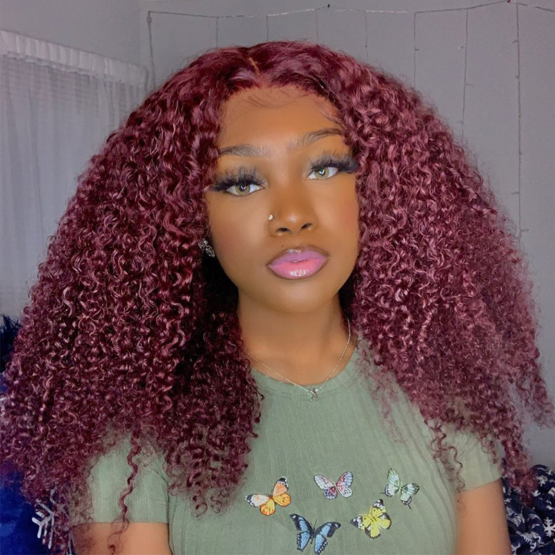 ZSF 7*5 Red Wine 99j  Color Curly Wig High Density Wear Go Pre-cut HD Lace Pre-Everything Natural Hairline