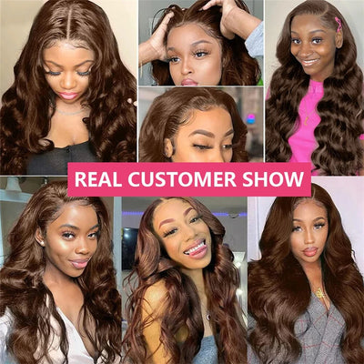 ZSF Chocolate Brown #4 Body Wave Hair 4Bundles With Lace Frontal 100% Virgin Human Hair