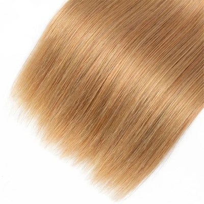 ZSF Honey Blonde #27 Straight Human Hair 3 Bundles With Lace Frontal Vigin Hair