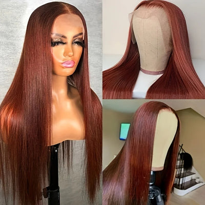 ZSF Auburn Brown #33 Straight Virgin Hair 4 Bundles With Lace Frontal 100% Human Hair