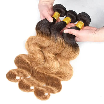 ZSF  T1B/27 Ombre Blonde Body Wave Virgin Hair 4Bundles With Lace Closure 100% Human Hair