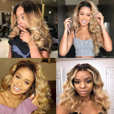 ZSF T1B/27 Ombre Blonde Body Wave Human Hair 3Bundles With Lace Closure Brazilian Remy Hair