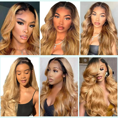 ZSF T1B/27 Ombre Blonde Body Wave Human Hair 3Bundles With Lace Frontal Brazilian Remy Hair