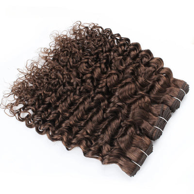 ZSF Chocolate Brown #4 Water Wave 3Bundles With Lace Closure 100% Virgin Human Hair