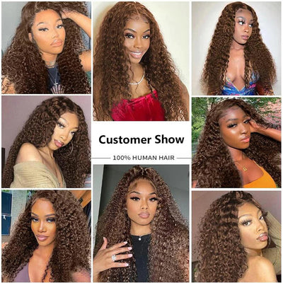 ZSF Chocolate Brown #4 Water Wave 3Bundles With Lace Closure 100% Virgin Human Hair