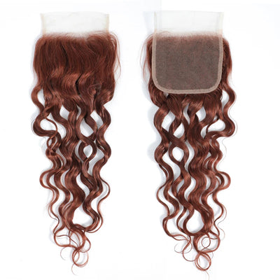 ZSF Auburn Brown #33 Water Wave Virgin Hair 3Bundles With Lace Closure 100% Human Hair