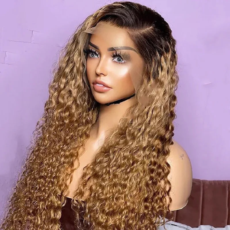 ZSF T1B/27 Ombre Blonde Water Wave Human Hair 3Bundles With Lace Frontal Brazilian Remy Hair